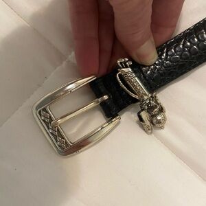 Brighton Black Croc-Embossed Black Leather Belt with Silver Buckle Golf Charms